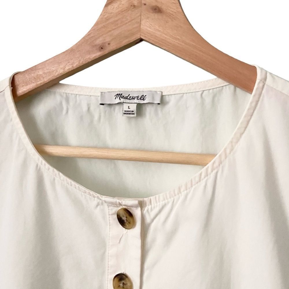 Madewell Button-Front Short Sleeve Tiered Mini Dress in Size Large in Lighthouse - Picture 11 of 12